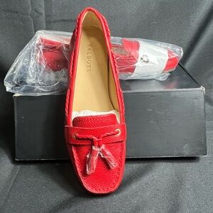 Talbots Everson Driving Moccasin- Red Pop Braid Pebbled Leather- Sz 8 - New
